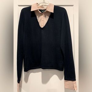 Vintage LAUREN Ralph Lauren Navy Sweater with Detachable Pink Collar and Cuffs